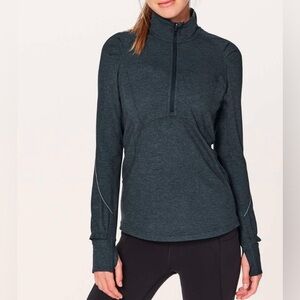 #125 Lululemon Extra Mile 1/2 Zip
Heathered Nocturnal Teal / Black Sz 12
